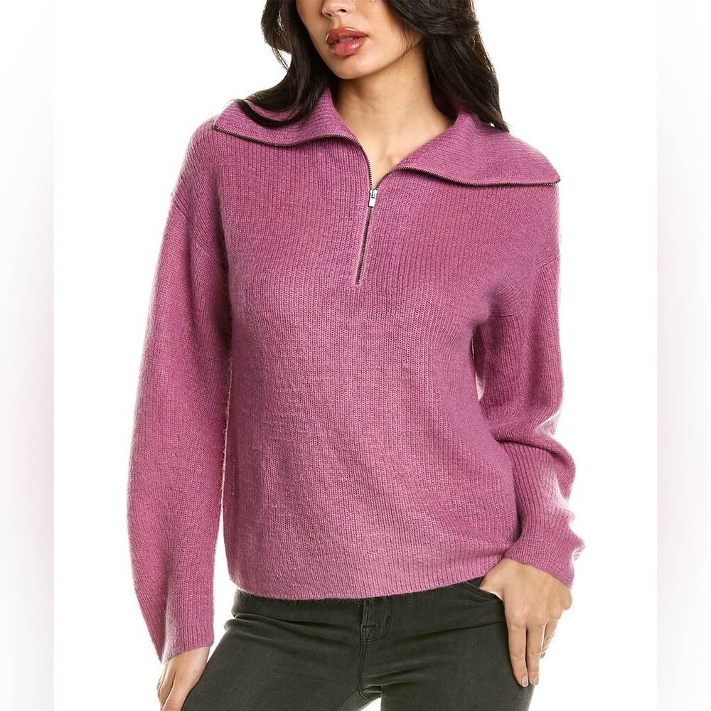 VINCE Platte Wool Blend collar Ribbed half Zipped sweater in Camelia Sz M